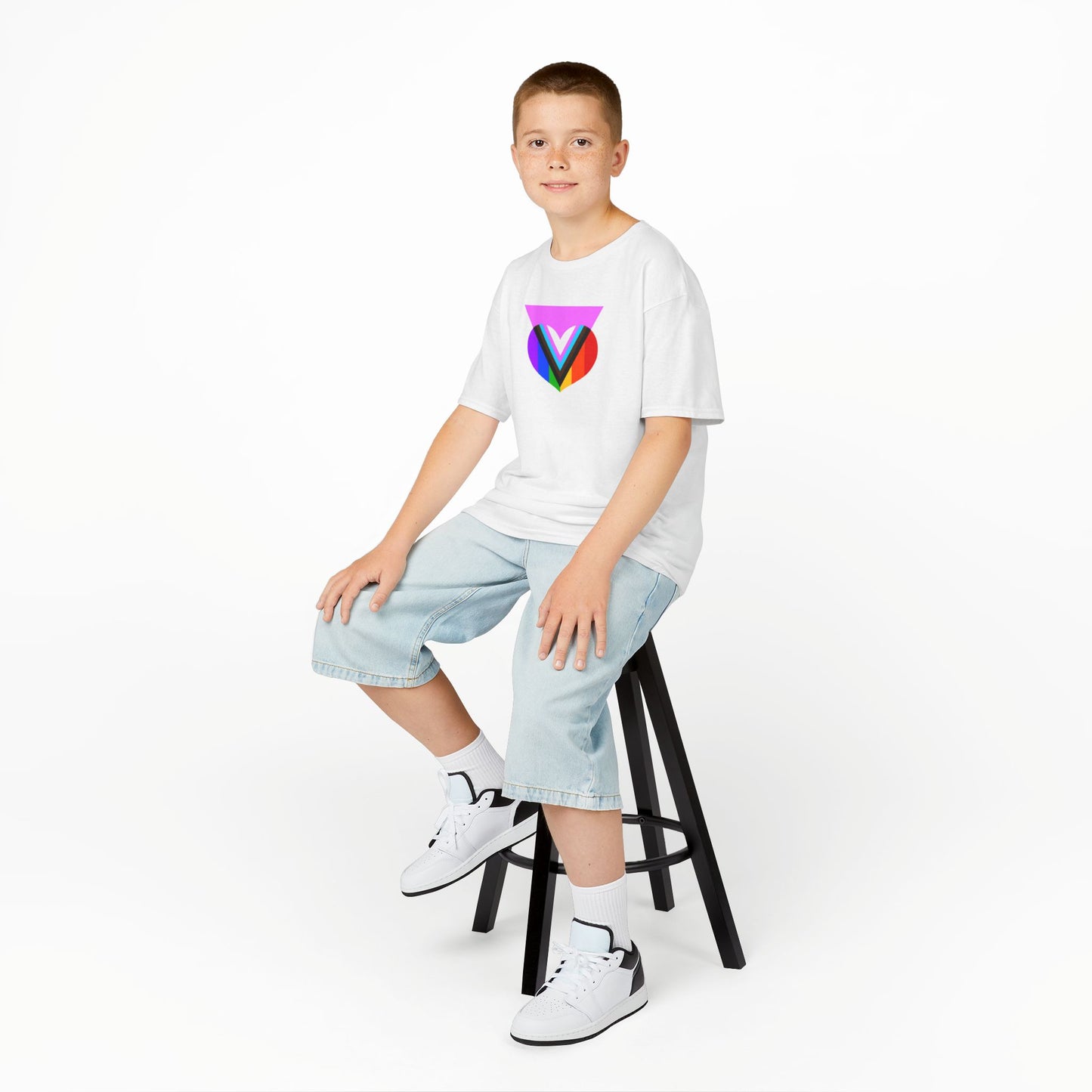 Kids-size Pink Progress Pride Heart Tee