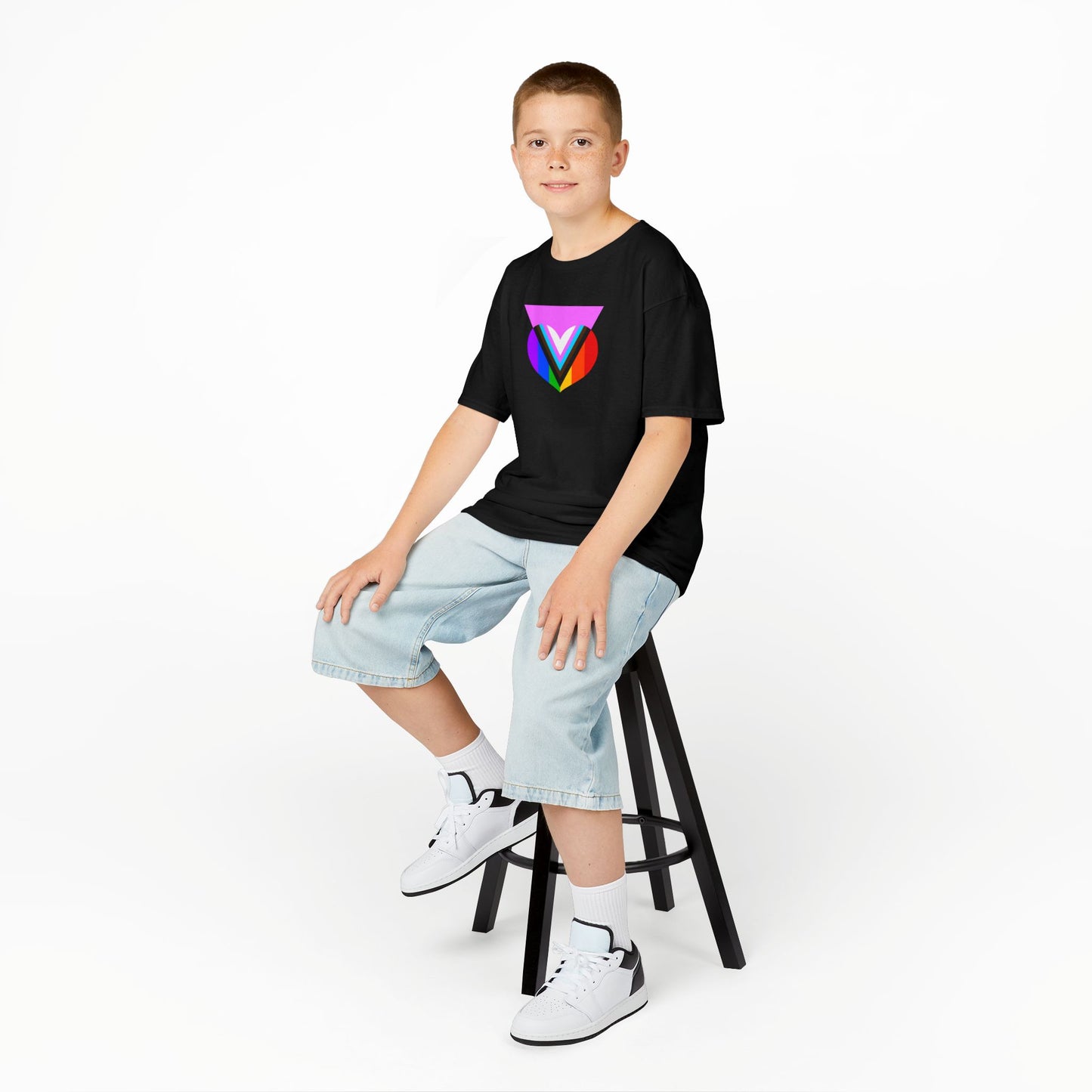 Kids-size Pink Progress Pride Heart Tee